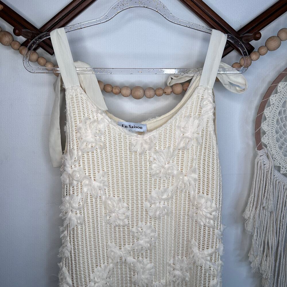 En Saison Ecru Reese Floral Appliqué Open Stitch Maxi Dress